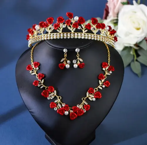 Conjunto Coroa Colar e Brincos Dama de Honra Vintage Flores