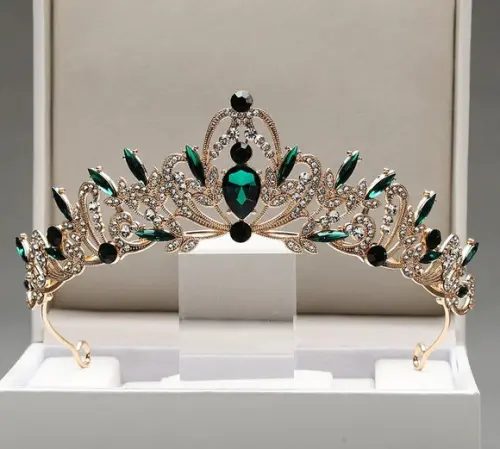 Coroa de Cabelo Noiva Casamento Daminha Tiara Dourado Verde