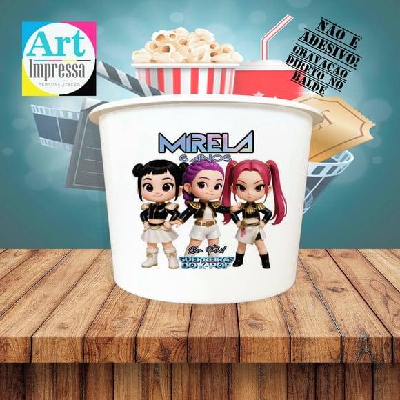 Balde de Pipoca Guerreiras K-pop Personalizado Lembrancinha