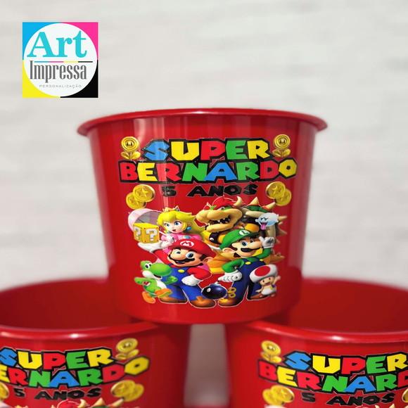 Balde de Pipoca Mario Bros Personalizado UV Verniz