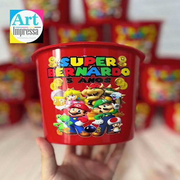 Balde de Pipoca Mario Bros Personalizado UV Verniz