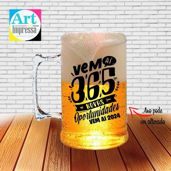 Caneca de Chopp Acrílica Personalizada Ano Novo Réveillon 500ml