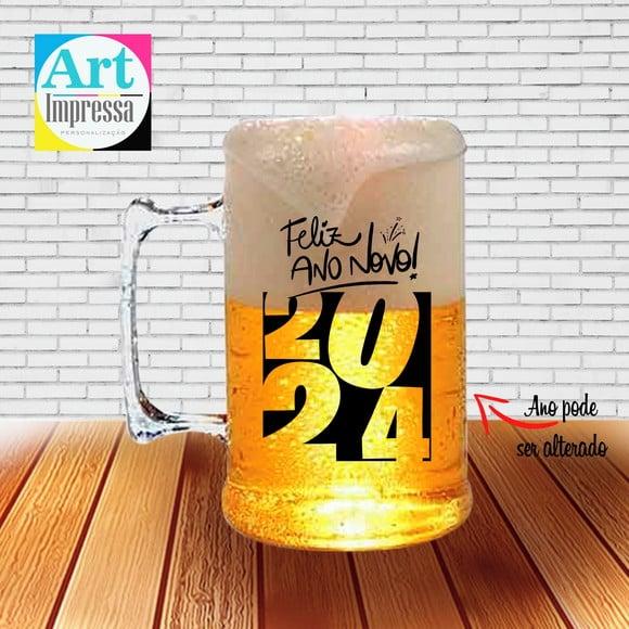 Caneca de Chopp Acrílica Personalizada Ano Novo Réveillon 500ml
