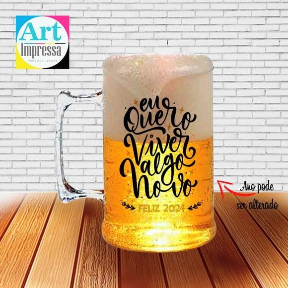 Caneca de Chopp Acrílica Personalizada Ano Novo Réveillon 500ml