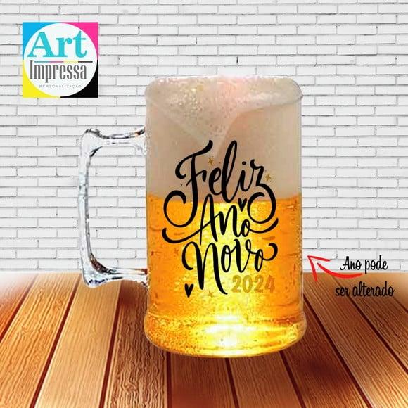 Caneca de Chopp Acrílica Personalizada Ano Novo Réveillon 500ml