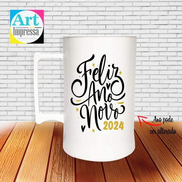 Caneca de Chopp Acrílica Personalizada Ano Novo Réveillon 500ml
