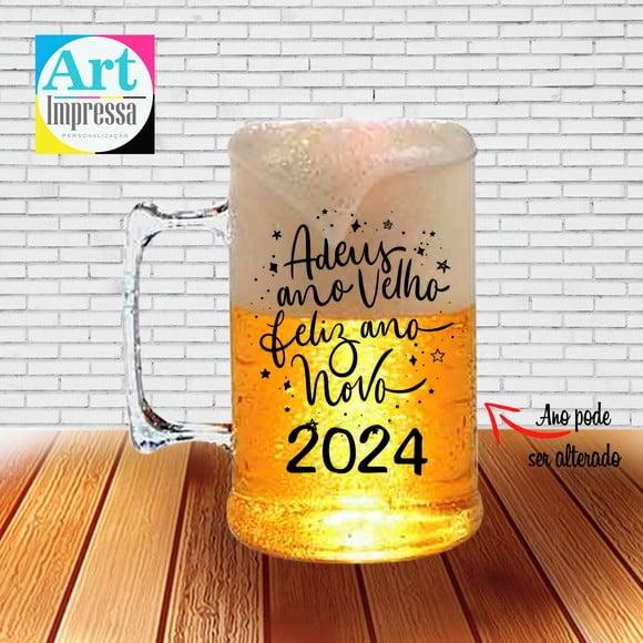 Caneca de Chopp Acrílica Personalizada Ano Novo Réveillon 500ml