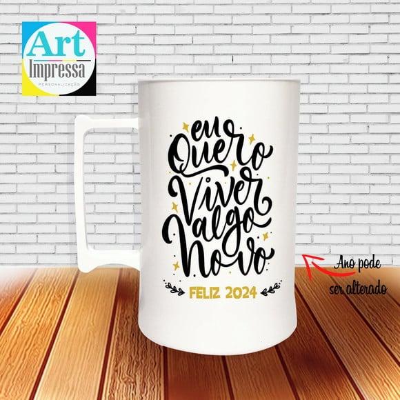 Caneca de Chopp Acrílica Personalizada Ano Novo Réveillon 500ml