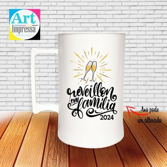 Caneca de Chopp Acrílica Personalizada Ano Novo Réveillon 500ml