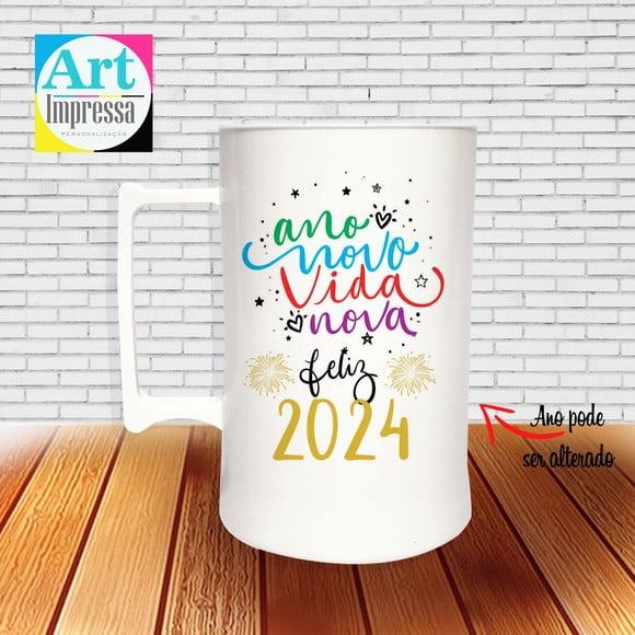 Caneca de Chopp Acrílica Personalizada Ano Novo Réveillon 500ml
