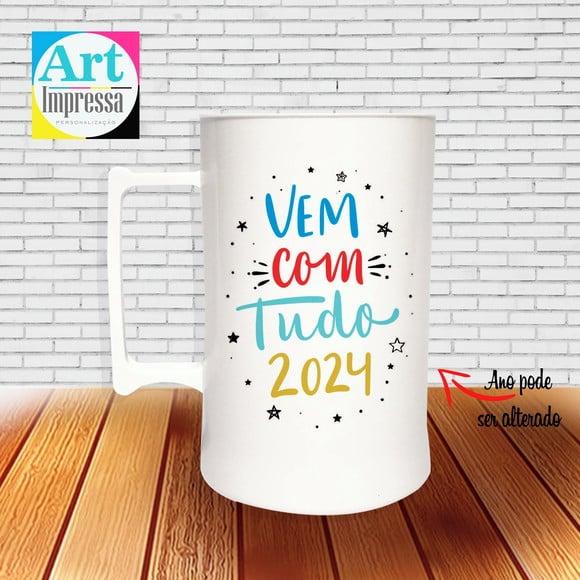 Caneca de Chopp Acrílica Personalizada Ano Novo Réveillon 500ml