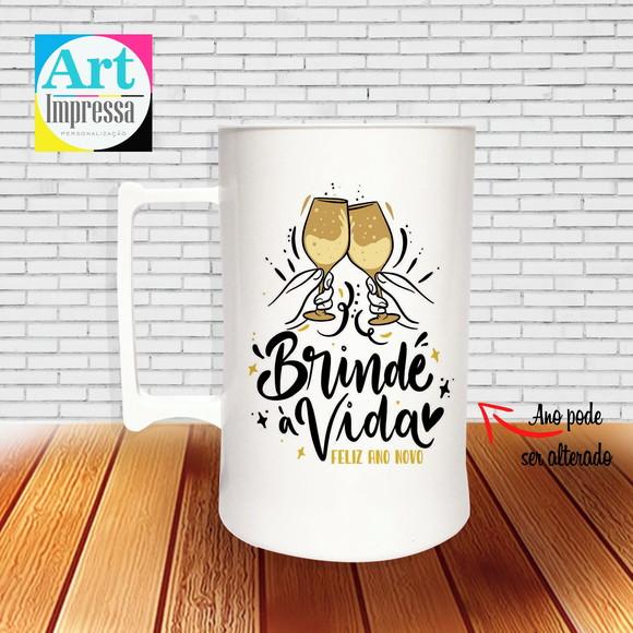 Caneca de Chopp Acrílica Personalizada Ano Novo Réveillon 500ml