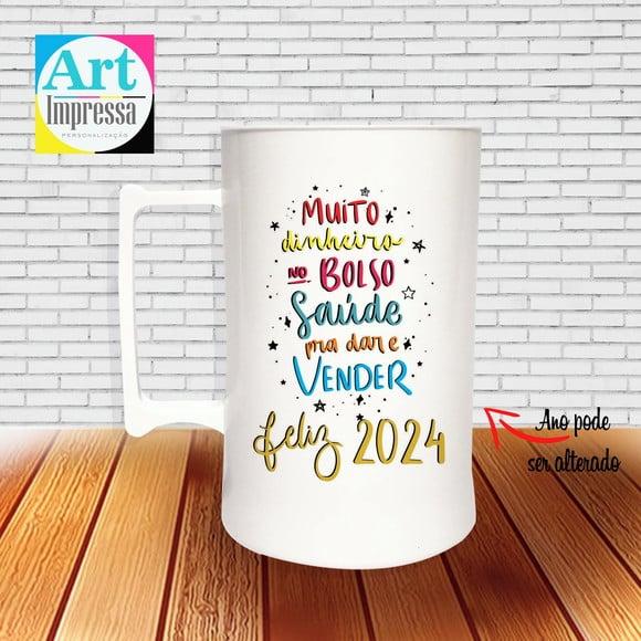 Caneca de Chopp Acrílica Personalizada Ano Novo Réveillon 500ml