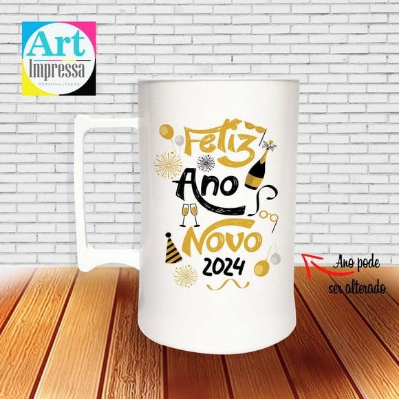 Caneca de Chopp Acrílica Personalizada Ano Novo Réveillon 500ml