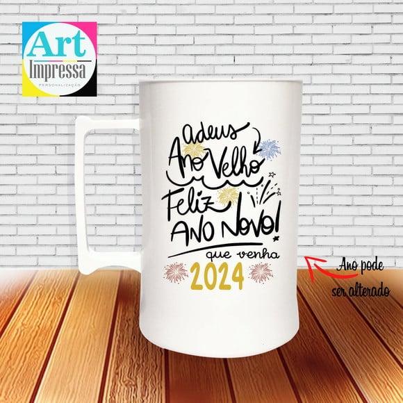 Caneca de Chopp Acrílica Personalizada Ano Novo Réveillon 500ml