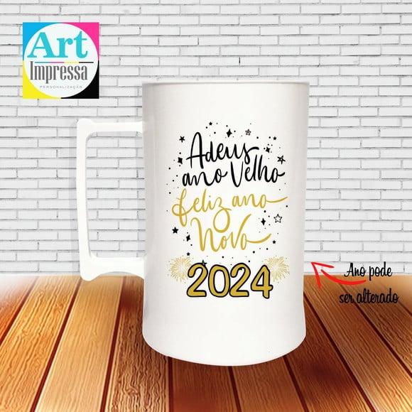 Caneca de Chopp Acrílica Personalizada Ano Novo Réveillon 500ml