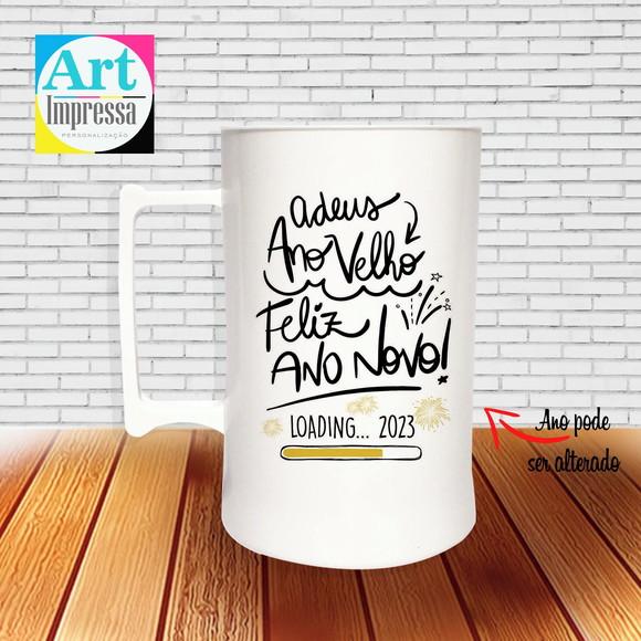 Caneca de Chopp Acrílica Personalizada Ano Novo Réveillon 500ml