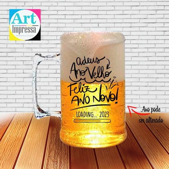 Caneca de Chopp Acrílica Personalizada Ano Novo Réveillon 500ml