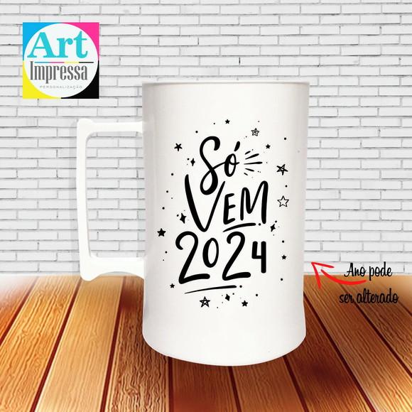 Caneca de Chopp Acrílica Personalizada Ano Novo Réveillon 500ml