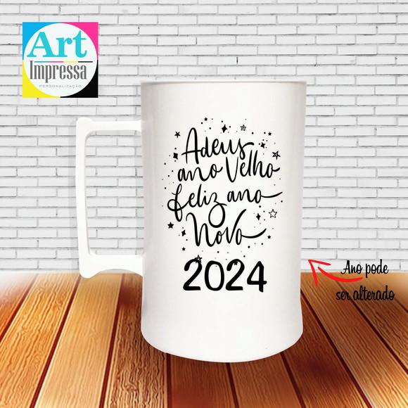 Caneca de Chopp Acrílica Personalizada Ano Novo Réveillon 500ml