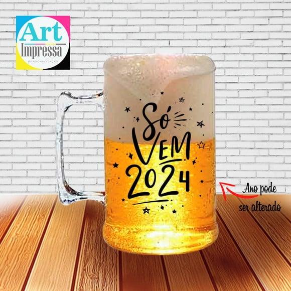 Caneca de Chopp Acrílica Personalizada Ano Novo Réveillon 500ml