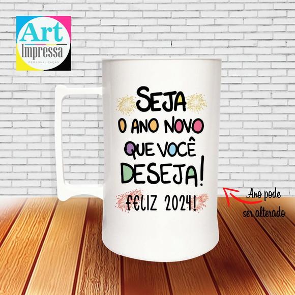 Caneca de Chopp Acrílica Personalizada Ano Novo Réveillon 500ml