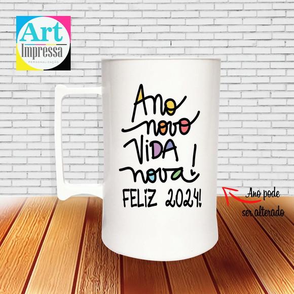 Caneca de Chopp Acrílica Personalizada Ano Novo Réveillon 500ml