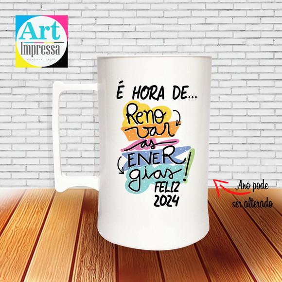 Caneca de Chopp Acrílica Personalizada Ano Novo Réveillon 500ml