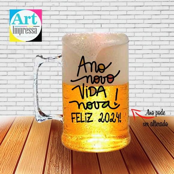Caneca de Chopp Acrílica Personalizada Ano Novo Réveillon 500ml