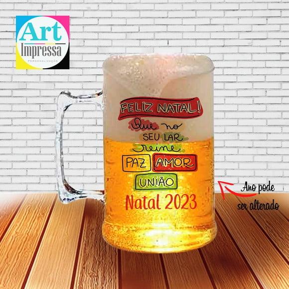 Caneca de Chopp Acrílica Personalizada Natal em Família 500ml L