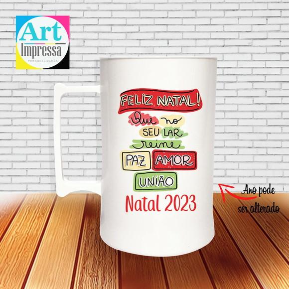 Caneca de Chopp Acrílica Personalizada Natal em Família 500ml L