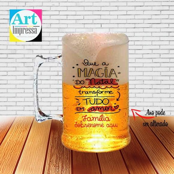 Caneca de Chopp Acrílica Personalizada Natal em Família 500ml L