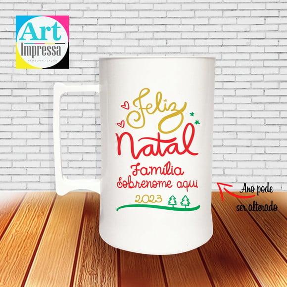 Caneca de Chopp Acrílica Personalizada Natal em Família 500ml L