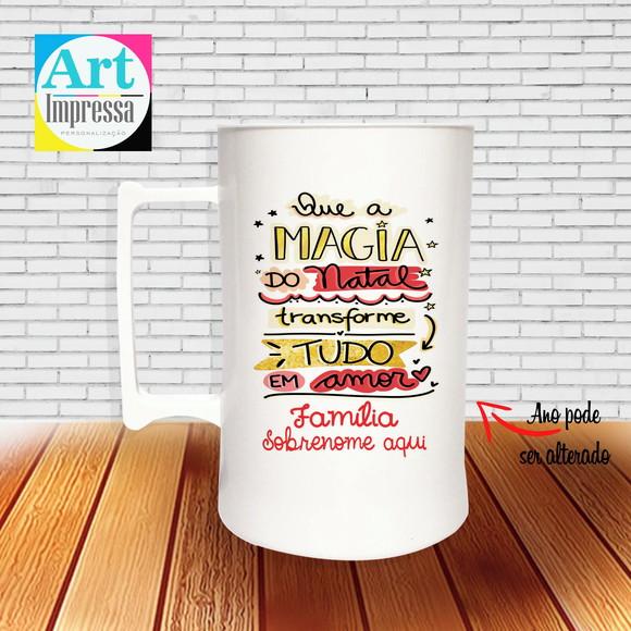 Caneca de Chopp Acrílica Personalizada Natal em Família 500ml L