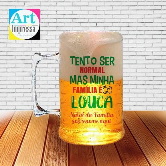 Caneca de Chopp Acrílica Personalizada Natal em Família 500ml L