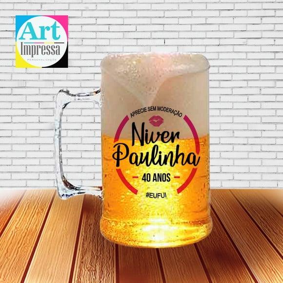 Caneca de Chopp Acrílica Personalizada Aniversário 500ml Lembra