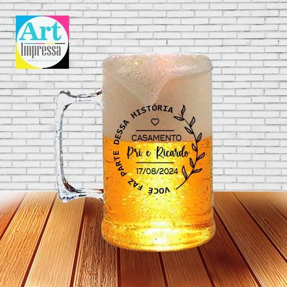Caneca de Chopp Acrílica Personalizada Casamento 500ml Lembranci