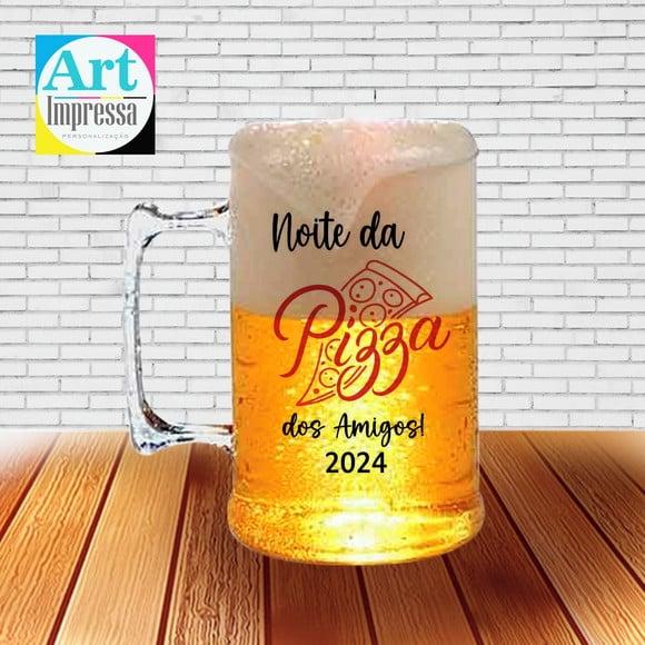 Caneca de Chopp Acrílica Personalizada Noite da Pizza 500ml Lemb