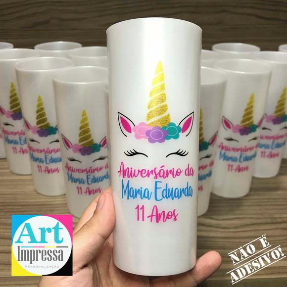 Copo Long Drink Perolado Personalizado Unicórnio Lembrancinha Fe
