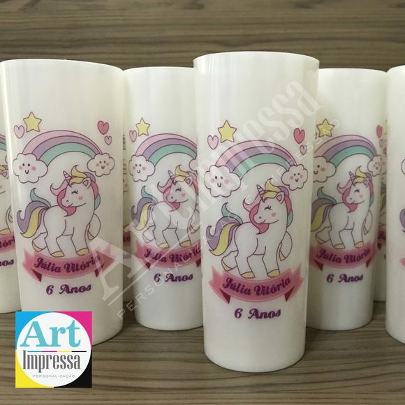 Copo Long Drink Perolado Personalizado Unicórnio Lembrancinha Fe