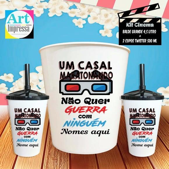 Kit Cinema Casal Maratonando Não Quer Guerra Balde 4,5L + 2 Copo