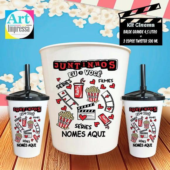 Kit Cinema Casal Juntinho Balde 4,5L + 2 Copos Twister