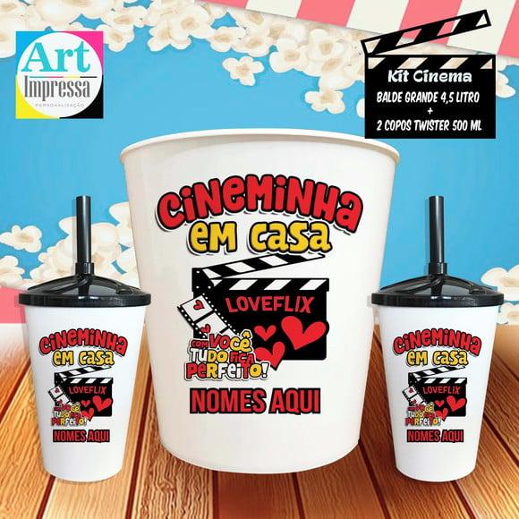 Kit Cinema Casal Cineminha em Casa Balde 4,5L + 2 Copos Twister