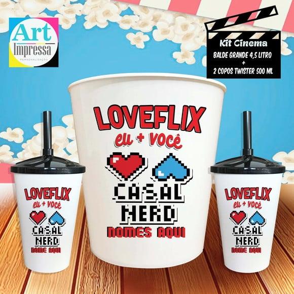 Kit Cinema Casal Nerd Balde 4,5L + 2 Copos Twister