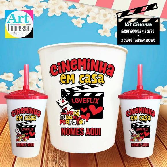 Kit Cinema Casal Cinema em Casa Balde 4,5L + 2 Copos Twister
