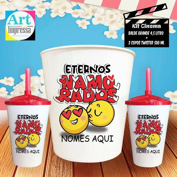 Kit Cinema Casal Eternos Namorados Balde 4,5L + 2 Copos Twister