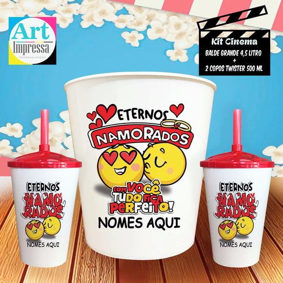 Kit Cinema Casal Eternos Namorado Balde 4,5L + 2 Copos Twister