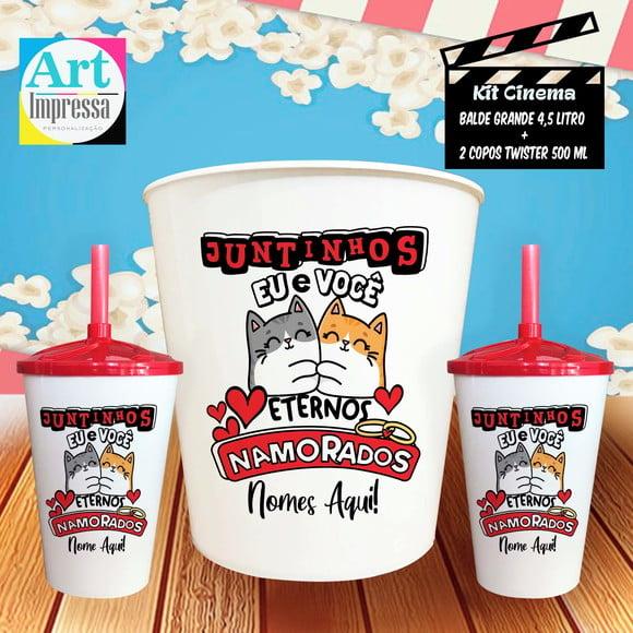 Kit Cinema Casal Eternos Namorados Balde 4,5L + 2 Copos Twister