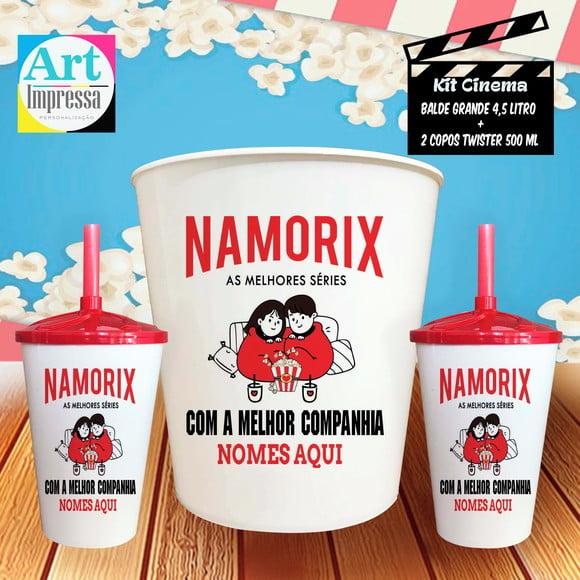 Kit Cinema Casal Namorix Balde 4,5L + 2 Copos Twister