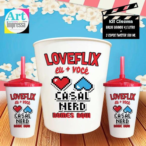 Kit Cinema Casal Lovelix Eu e Você Balde 4,5L + 2 Copos